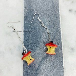 Apple Core Fruit Dangle Earrings